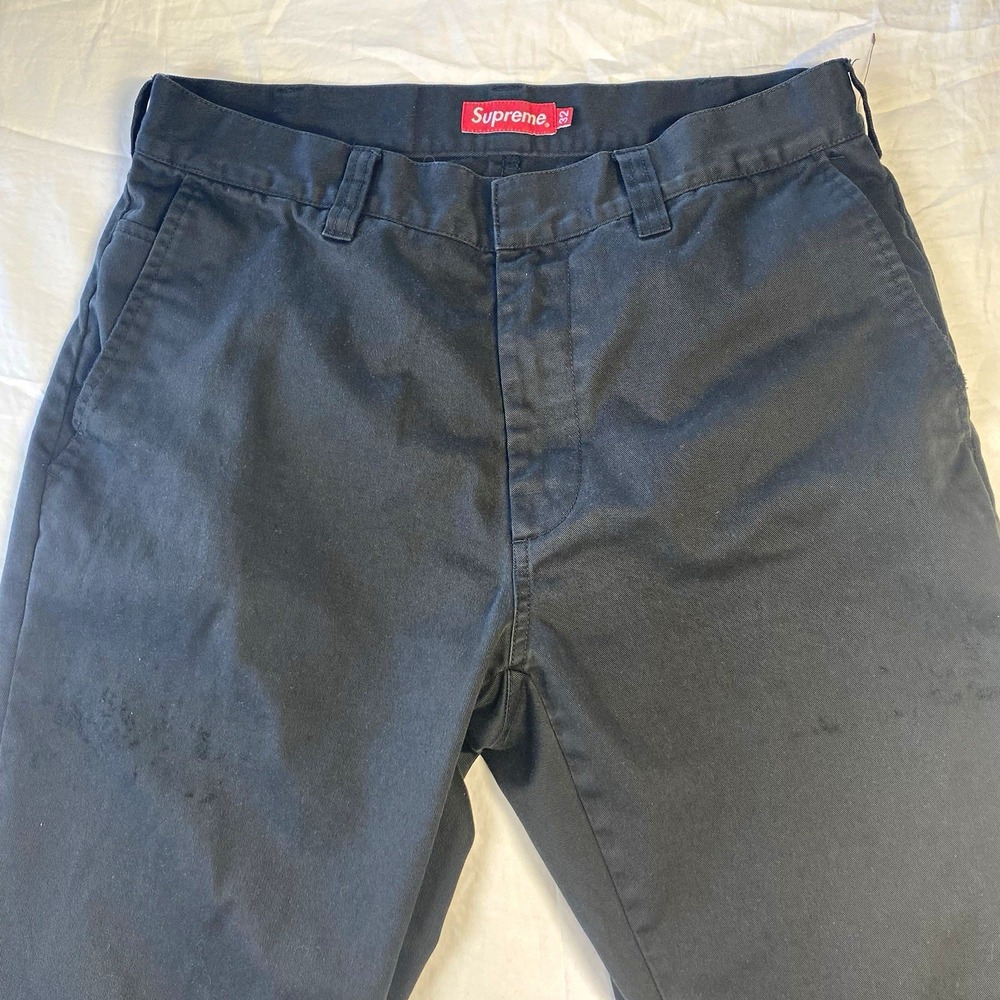 Supreme Men's Black Twill Chino Pants 32W Cotton/Poly Straight Regular Pockets